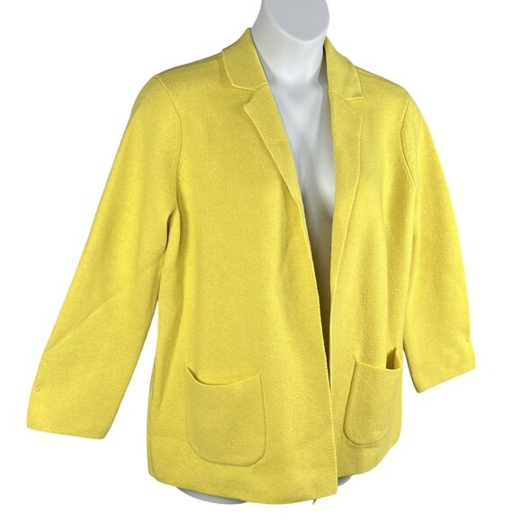 Talbots Womens L Spring Yellow Open Cardigan Wool Blend Knit Sweater Blazer - Picture 2 of 16